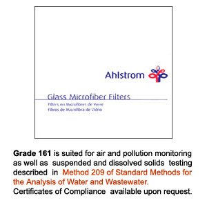 F13614-19 : Glass Microfiber Filters, Grade 161, Ahlstrom, Closely equivalent to Grade 934AH, Whatman, Water Analysis, 18.5cm, P/N: 1610-1850, 100/PK